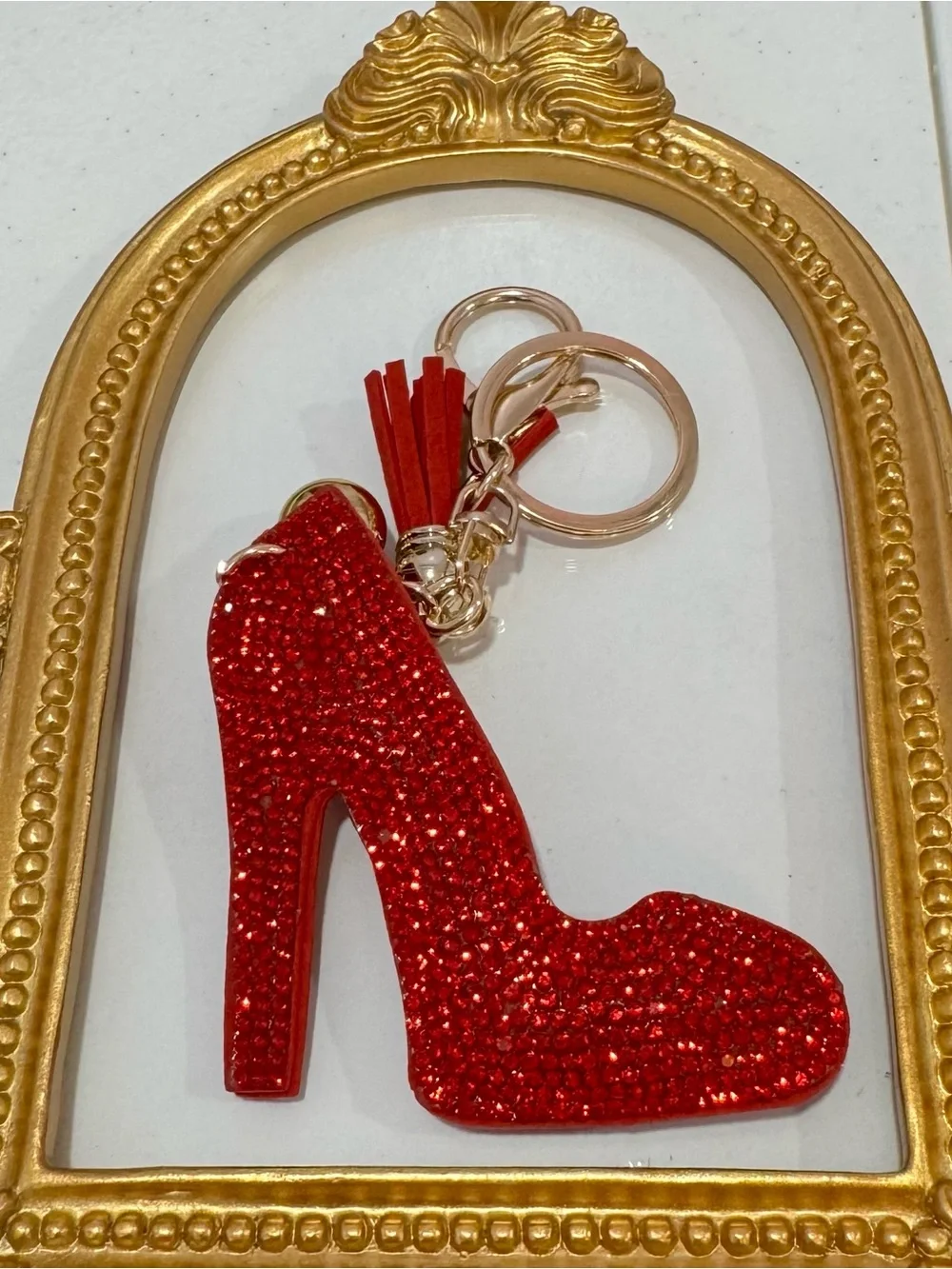 New Red Glitter High Heel Keychain
